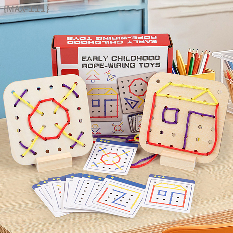 Board Game Ideas - 【F2-MAX111】Wooden Montessori Geometry Rope Threading Board